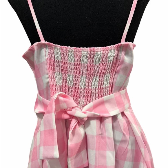 Pink & White Checkered Barbie Dress Costume with Bow Belt & Earrings size L - Picture 5 of 16